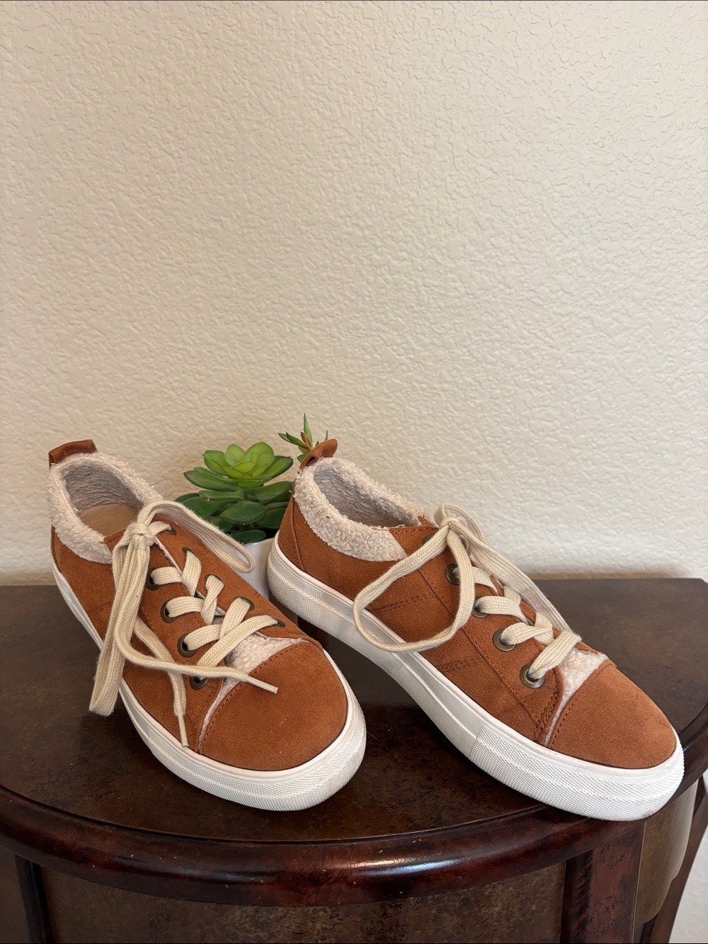 Soda Women’s Tan Suede Sneakers with Cream Lining